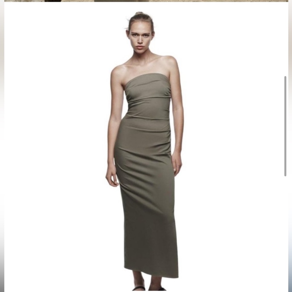 Zara Nude strapless long midi dress